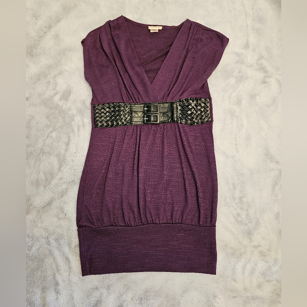 Poetry Purple Dress With Black Front Belt